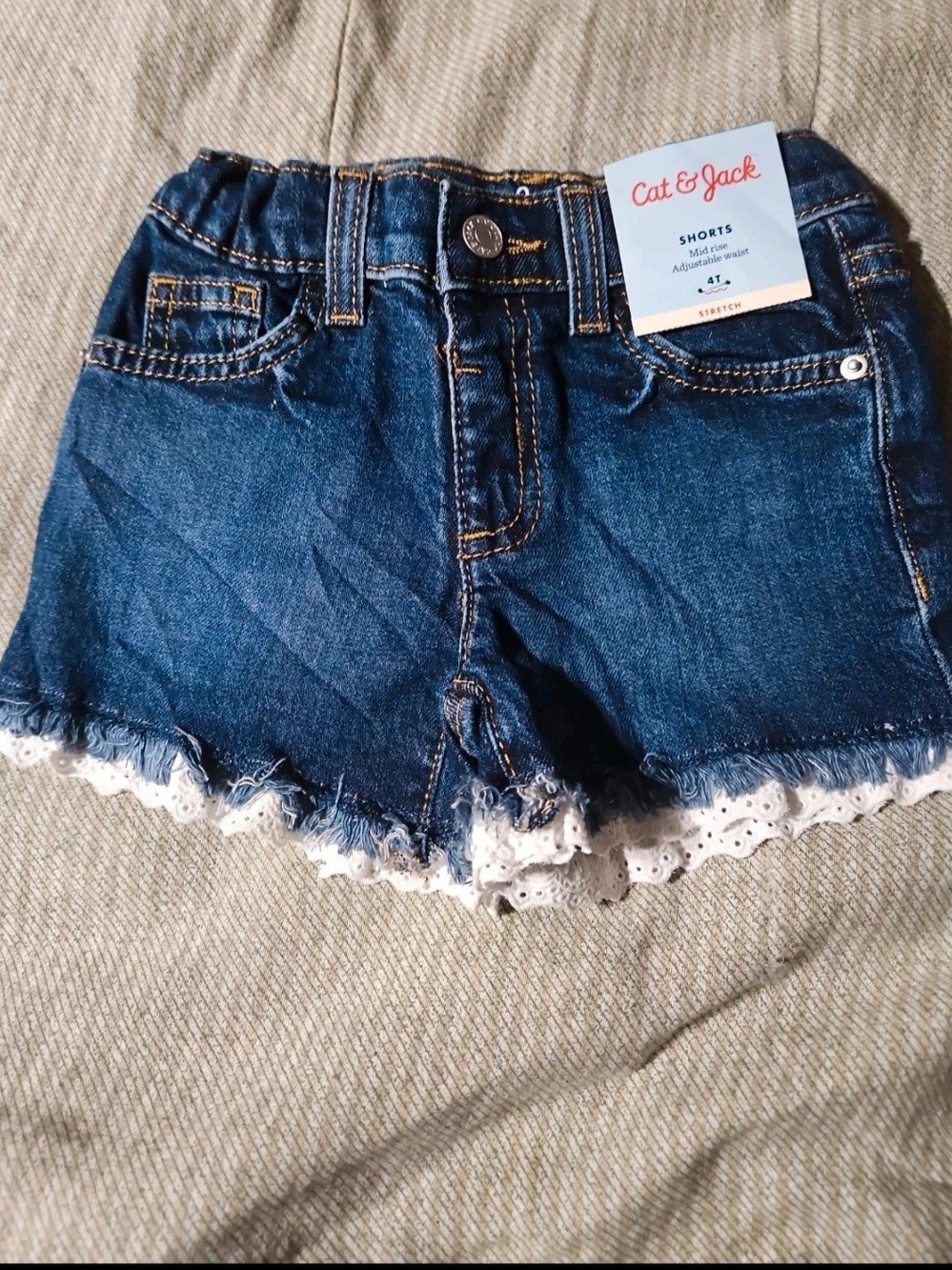 Cat & Jack Dark Blue Denim Shorts with White Eyelet Lace Trim Girls Size 4t